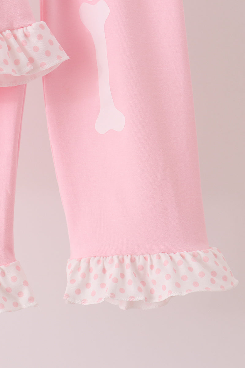 Pink skeleton print ruffle pants set