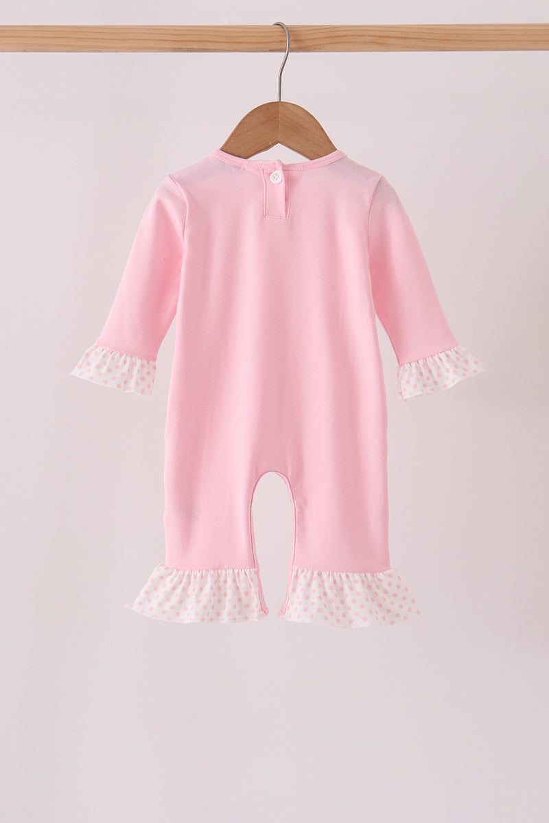 Pink skeleton print ruffle romper