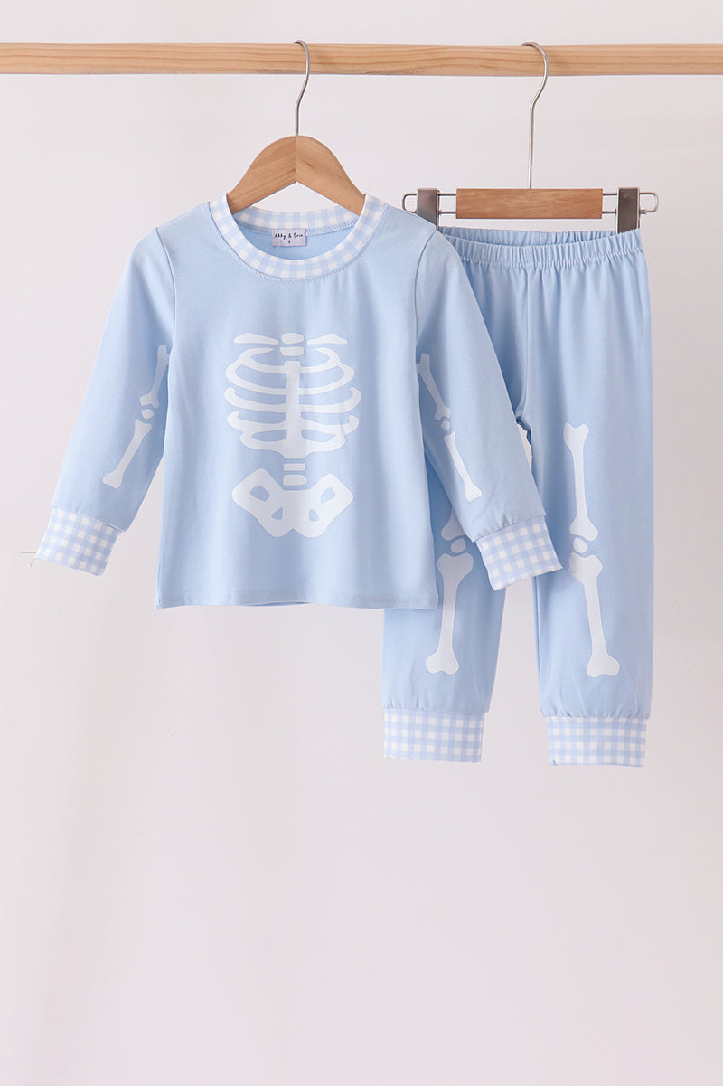 Blue skeleton print pants set