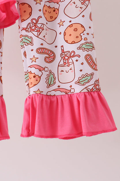Pink milk cookie bamboo ruffle pajama set
