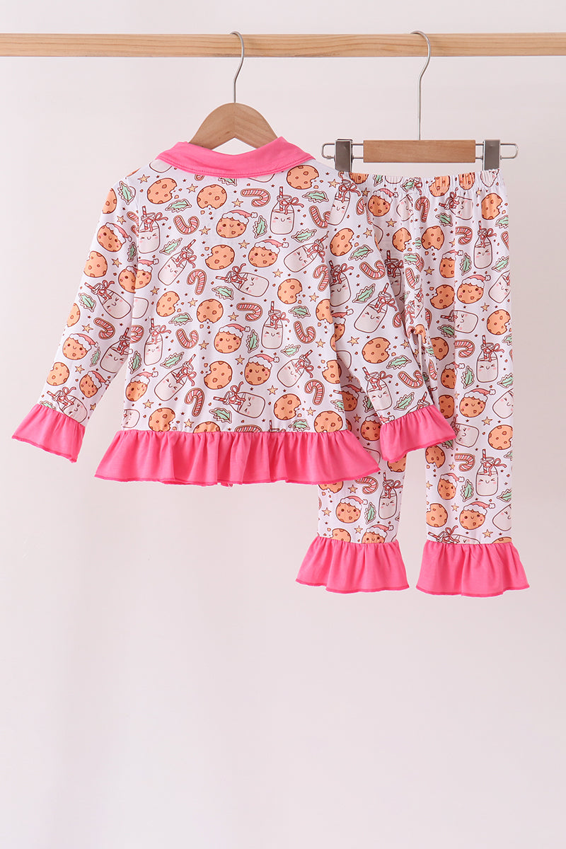 Pink milk cookie bamboo ruffle pajama set
