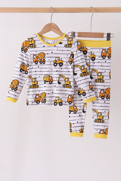 Yellow Construction Trucks Bamboo Pajama Set