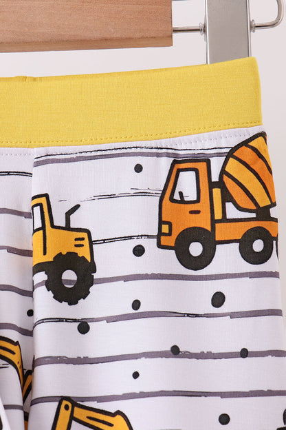 Yellow Construction Trucks Bamboo Pajama Set