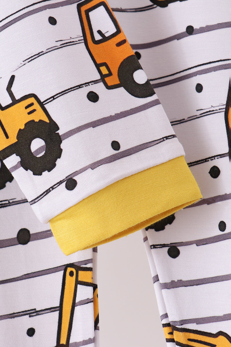 Yellow Construction Trucks Bamboo Pajama Set