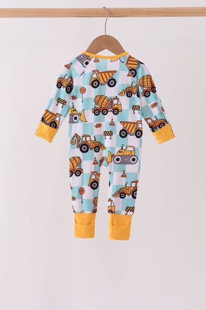 Yellow construction trucks bamboo romper