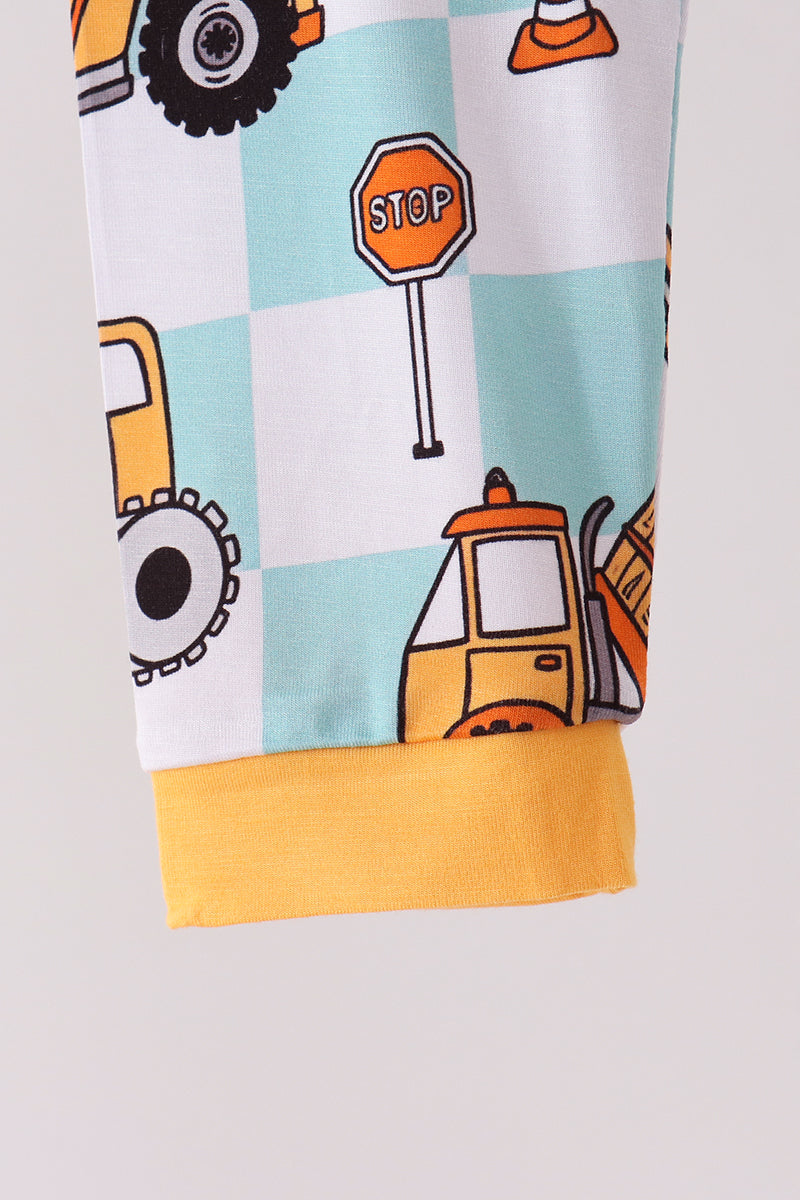 Yellow construction trucks bamboo pajama set