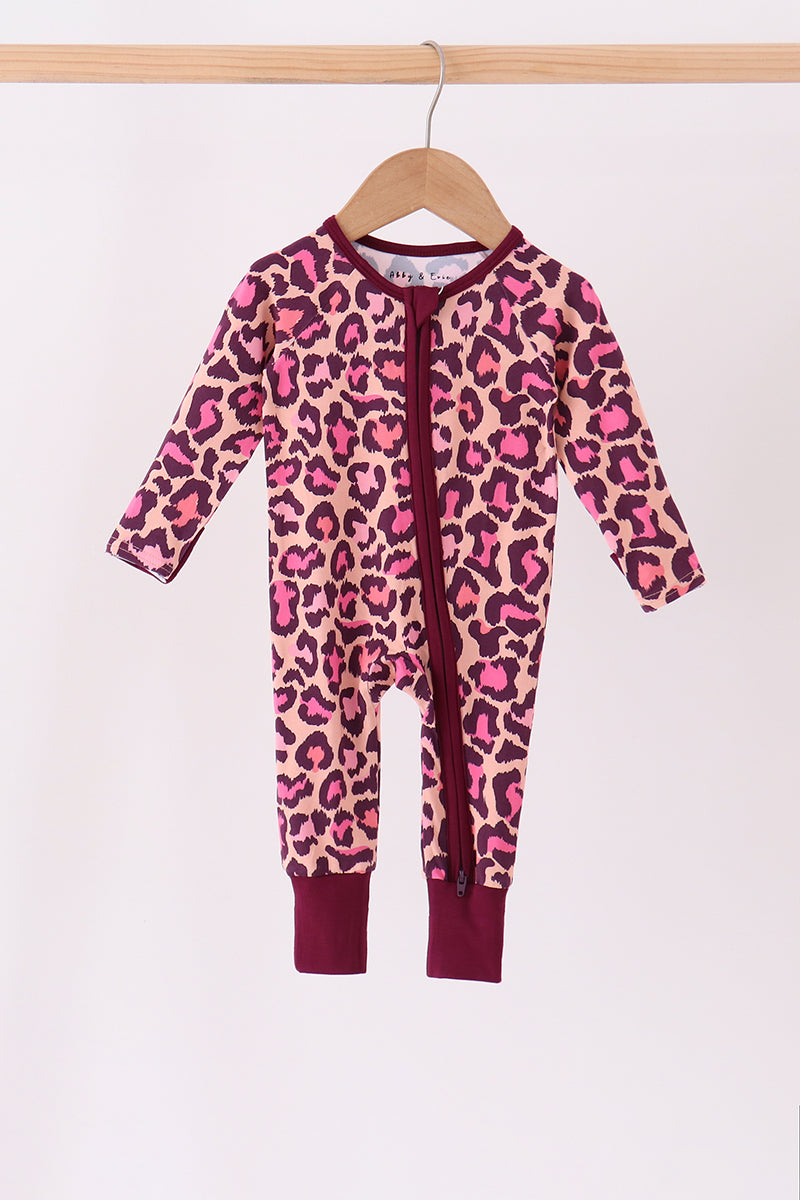 Pink leopard bamboo zipper romper