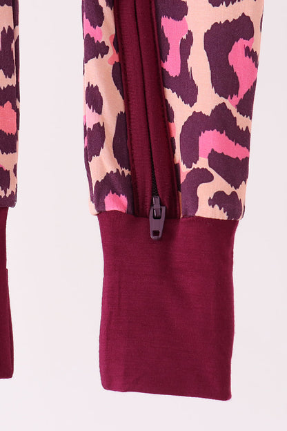 Pink leopard bamboo zipper romper