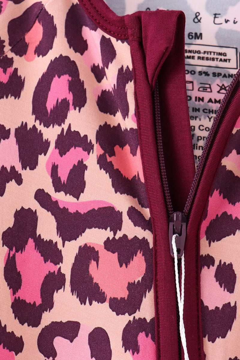 Pink leopard bamboo zipper romper