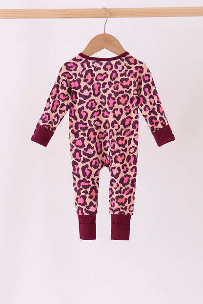 Pink leopard bamboo zipper romper