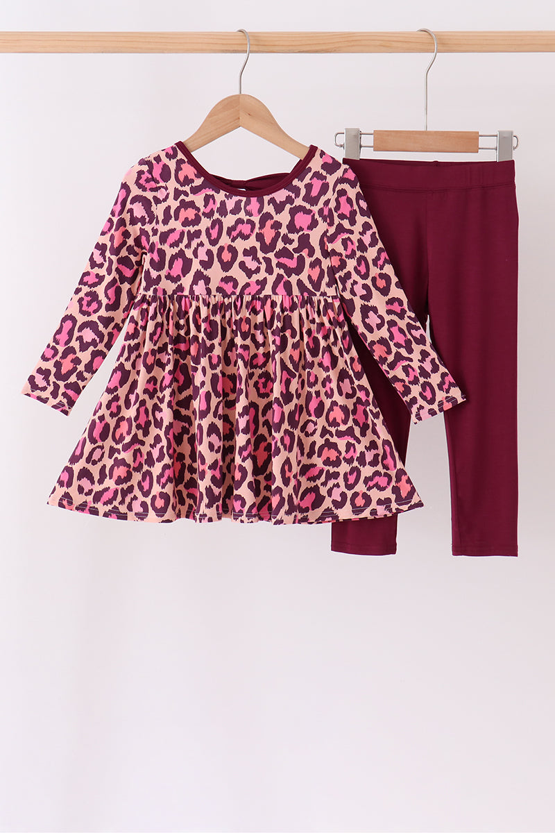 Pink leopard bamboo pants set