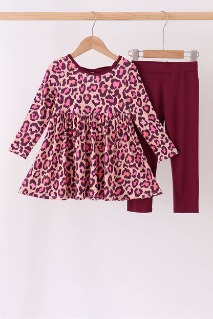 Pink leopard bamboo pants set