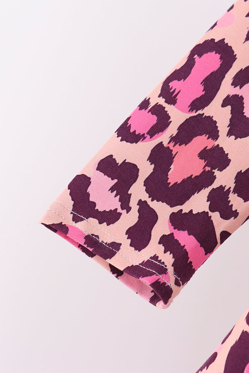 Pink leopard bamboo pants set