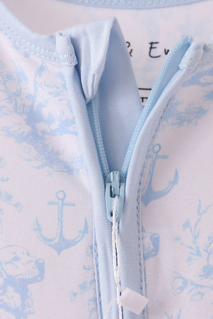 Blue dog bamboo zipper romper
