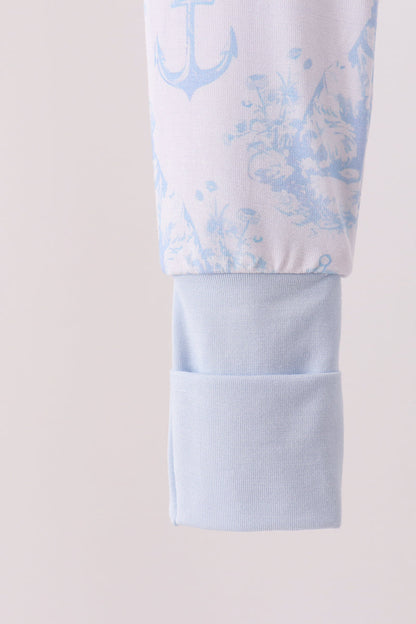 Blue dog bamboo zipper romper