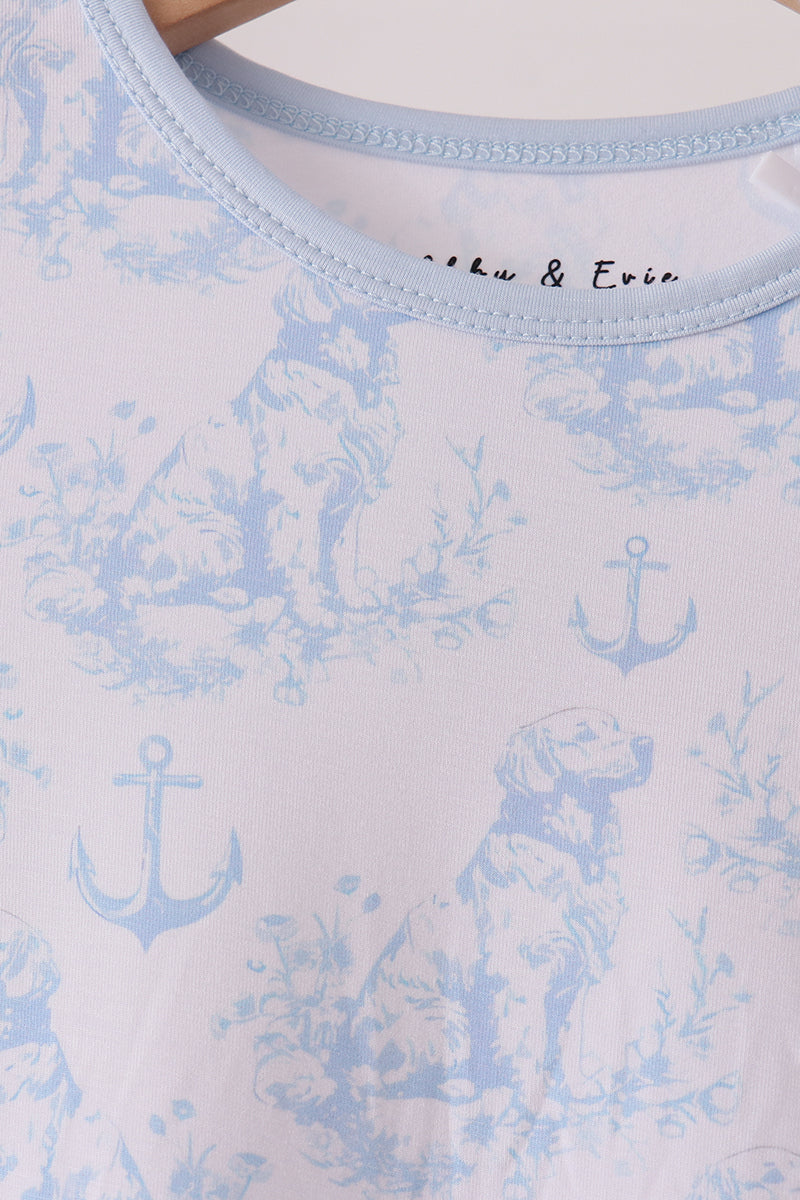 Blue dog bamboo pajama set