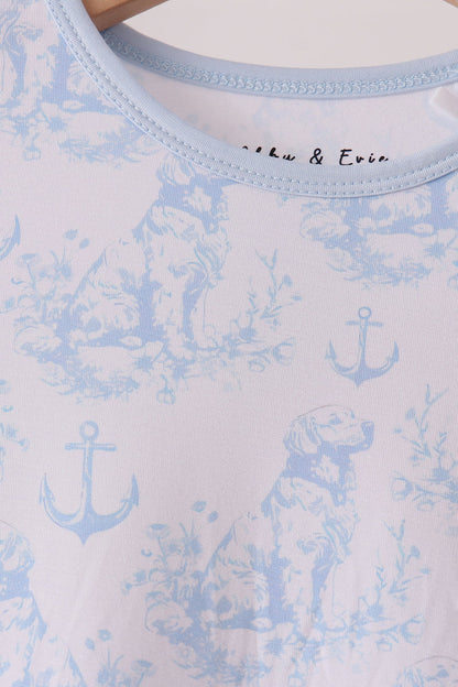 Blue dog bamboo pajama set