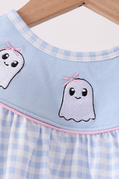 Blue ghost embroidery gingham bubble