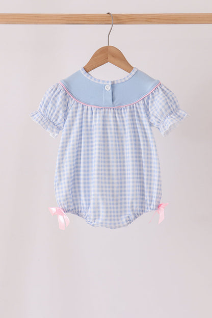 Blue ghost embroidery gingham bubble