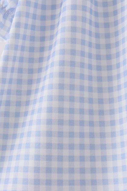 Blue ghost embroidery gingham dress