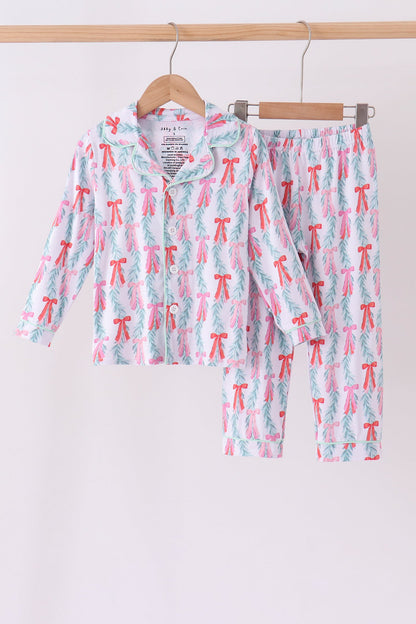Green bow christmas tree bamboo pajama set
