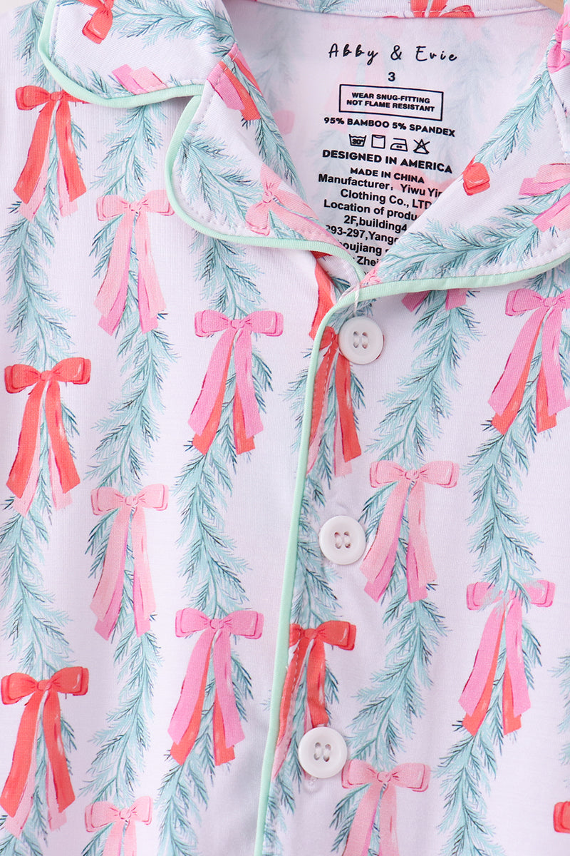 Green bow christmas tree bamboo pajama set
