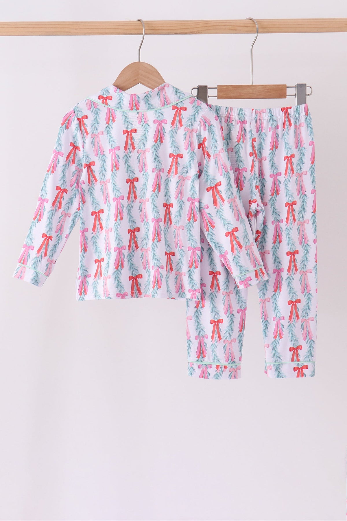 Green bow christmas tree bamboo pajama set