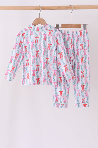 Green bow christmas tree bamboo pajama set