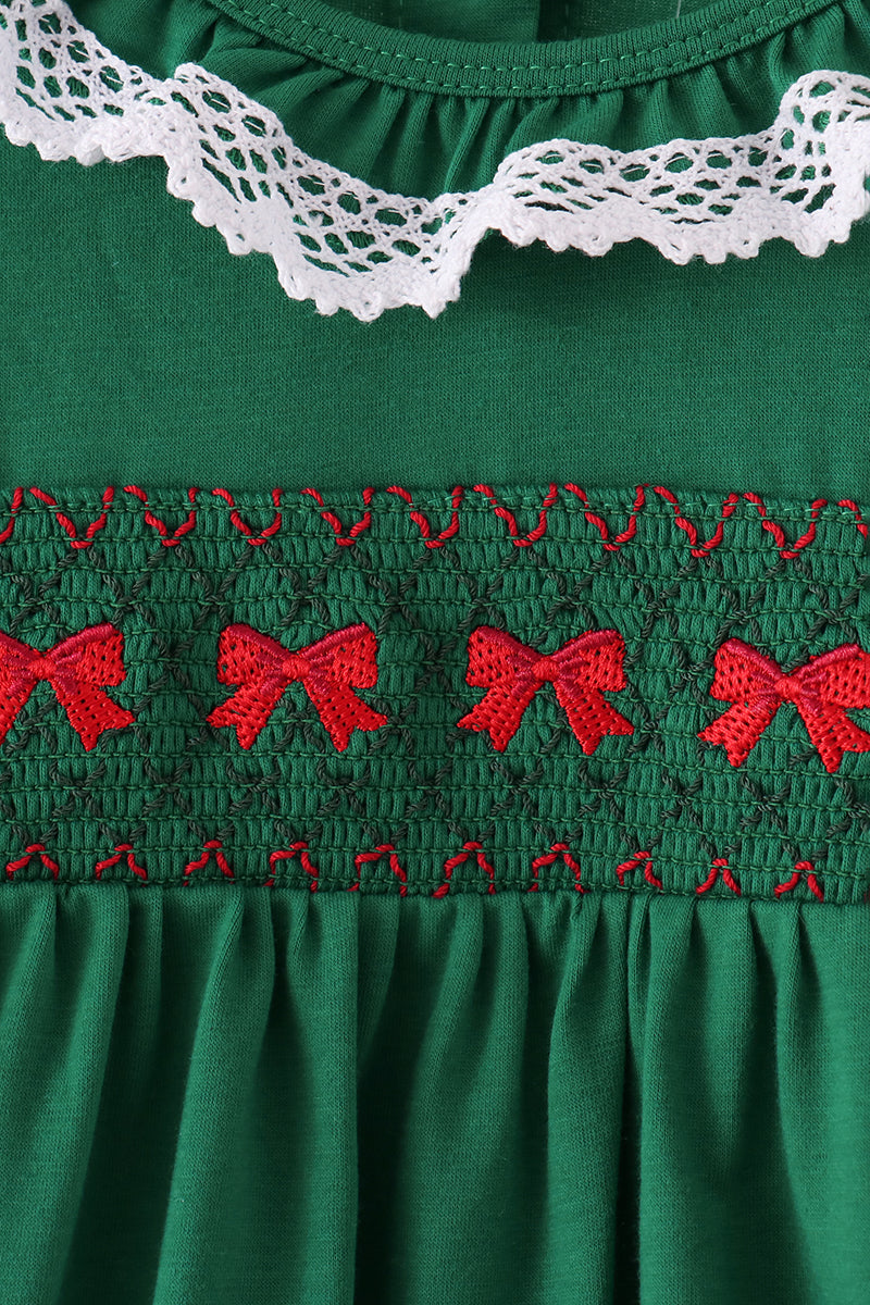Forest bow smocked ruffle dress