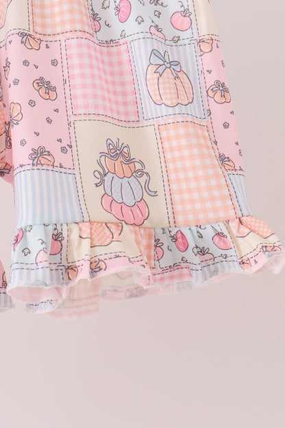 Pink pumpkin ruffle shorts set