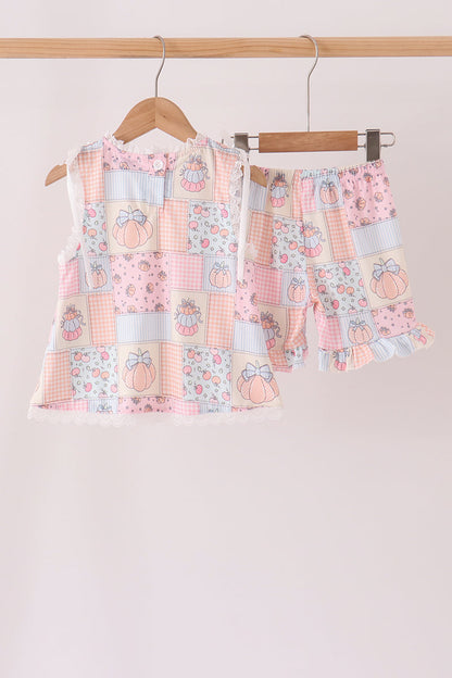 Pink pumpkin ruffle shorts set