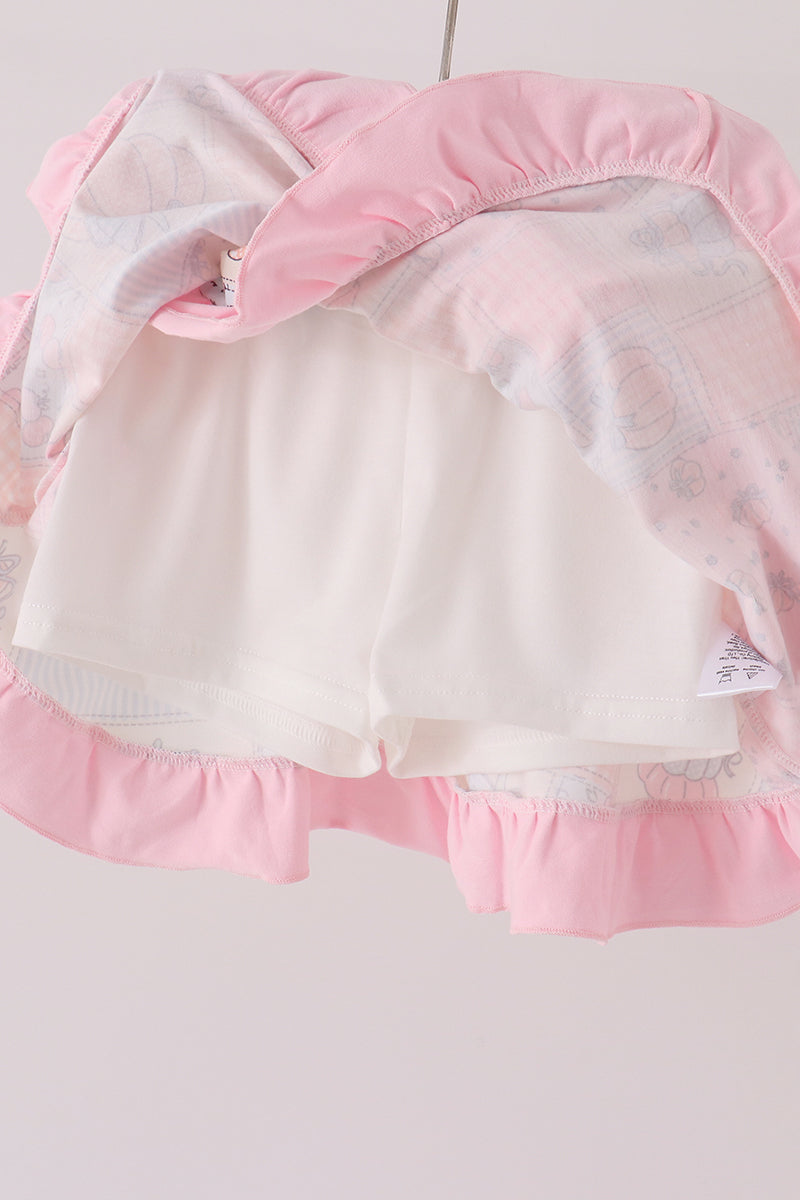 Pink pumpkin ruffle skorts set