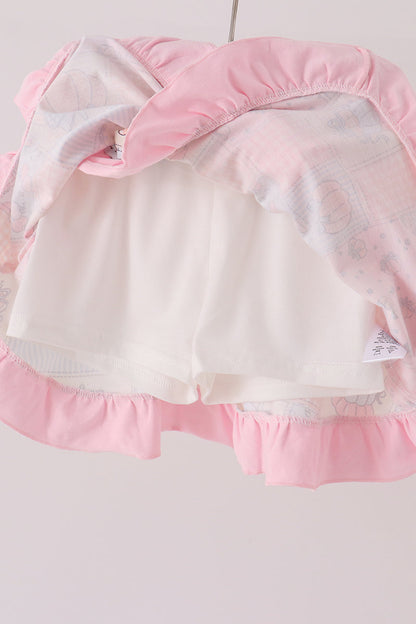Pink pumpkin ruffle skorts set