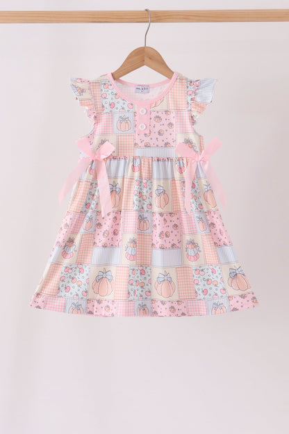 Pink pumpkin print ruffle dress