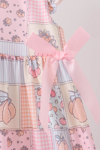 Pink pumpkin print ruffle dress