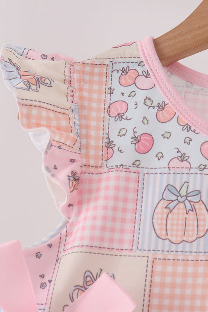 Pink pumpkin print ruffle dress