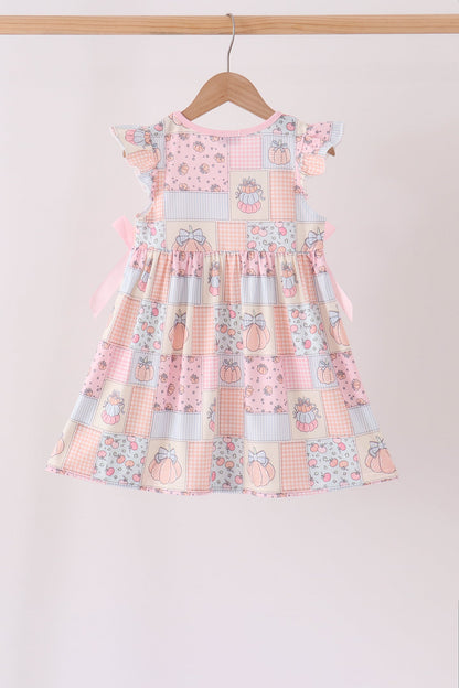 Pink pumpkin print ruffle dress
