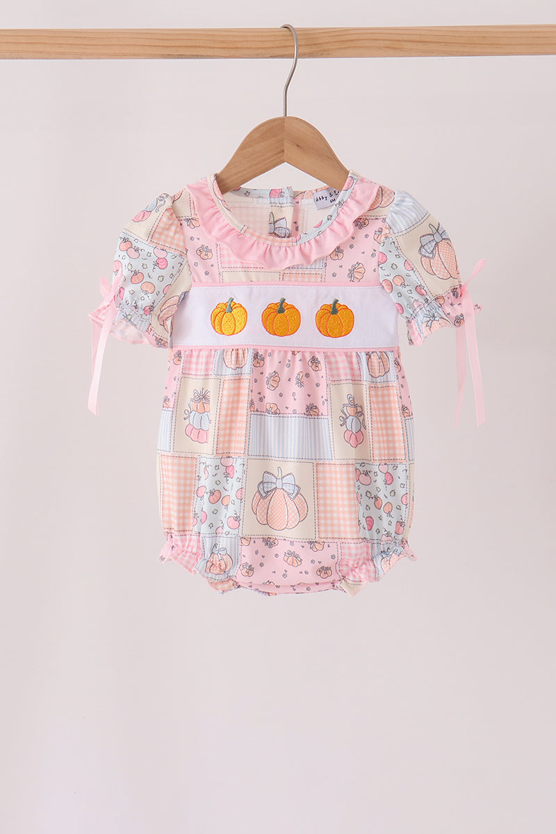 Pink pumpkin embroidery ruffle bubble