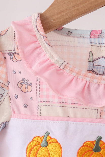 Pink pumpkin embroidery ruffle bubble