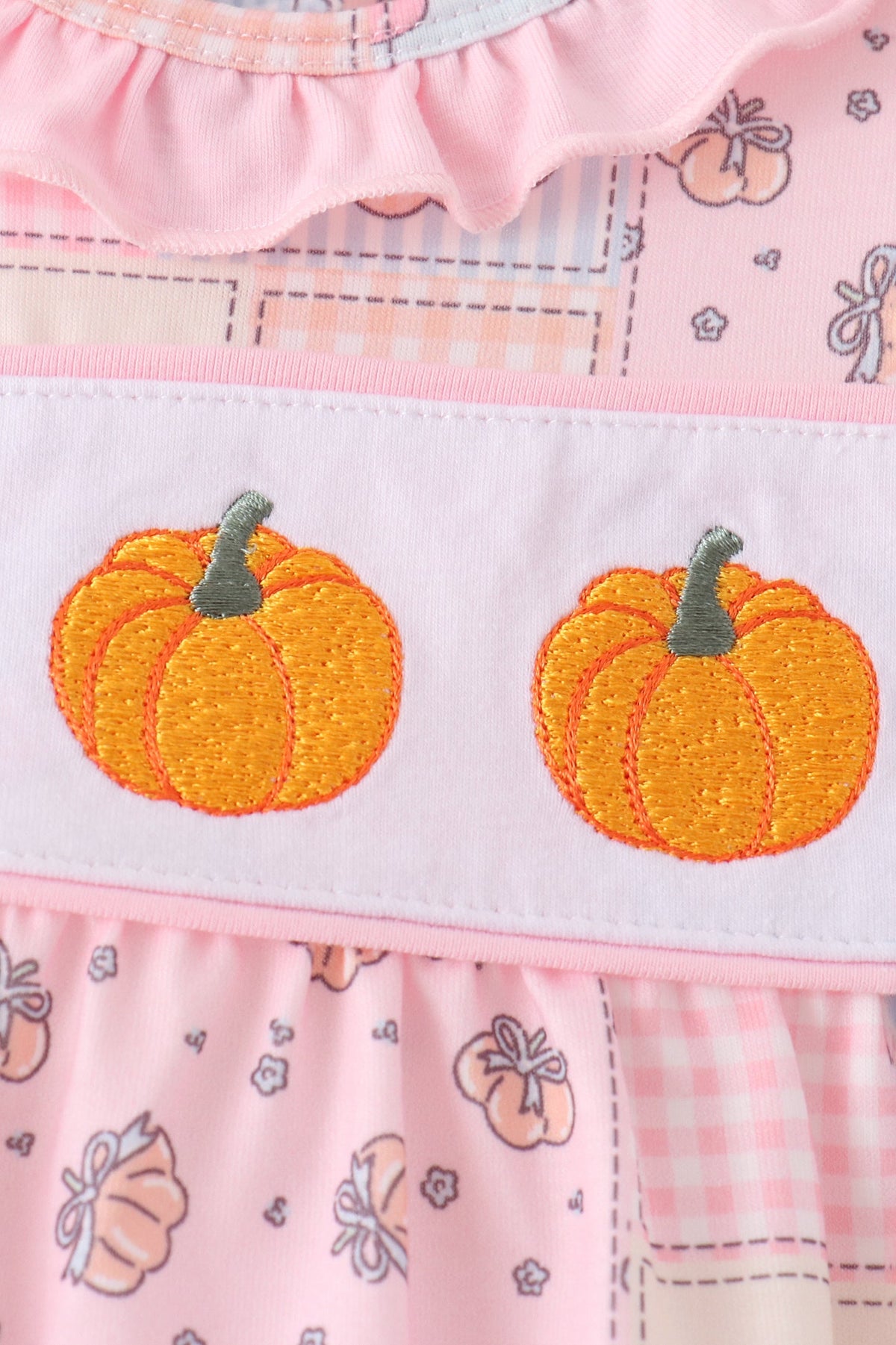 Pink pumpkin embroidery ruffle bubble