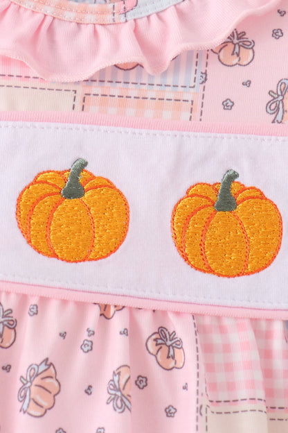 Pink pumpkin embroidery ruffle bubble