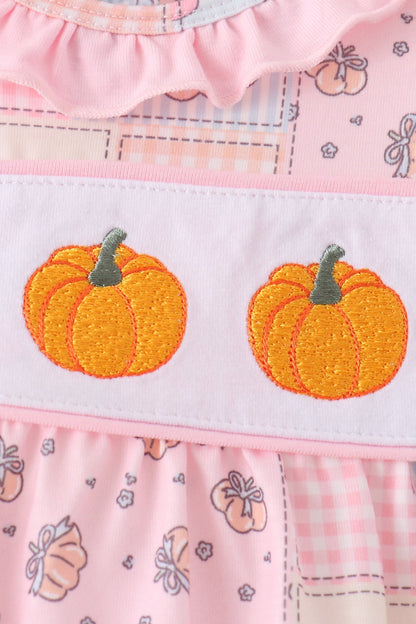 Pink pumpkin embroidery ruffle bubble