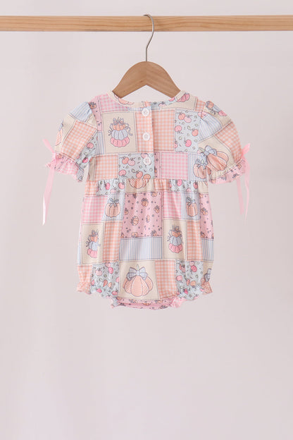 Pink pumpkin embroidery ruffle bubble