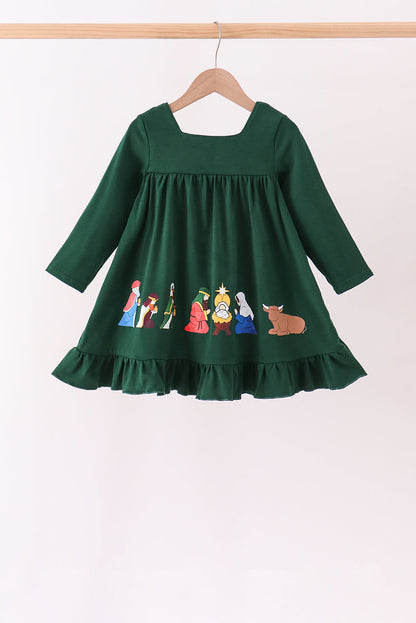 Forest nativity ruffle dress