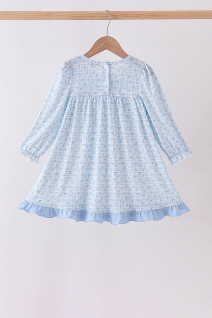 Blue bow embroidery dress