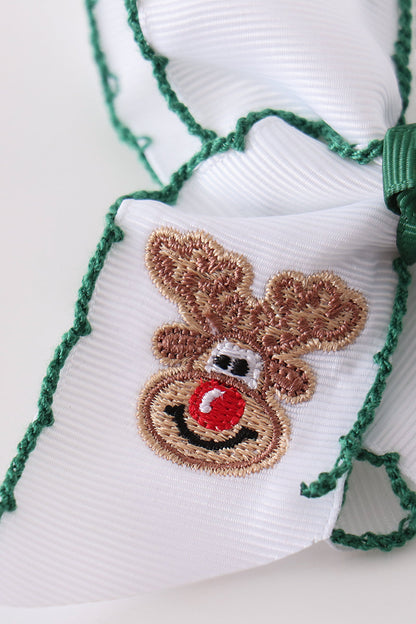 Forest reindeer embroidery crochet edge hair bow