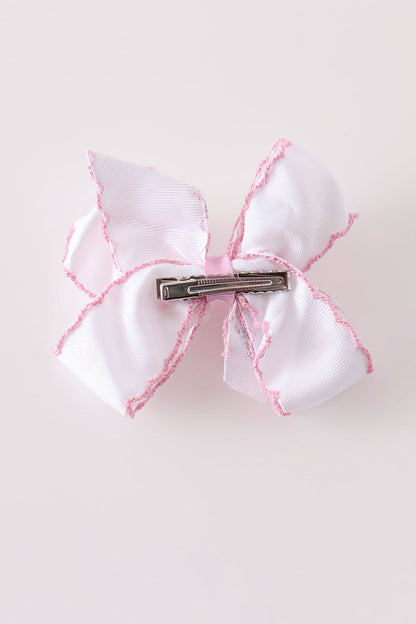 Pink santa claus embroidery crochet edge hair bow