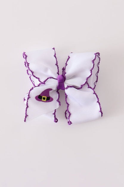 Purple witch hat embroidery crochet edge hair bow