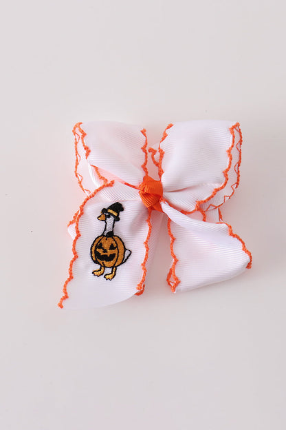 Orange goose pumpkin embroidery crochet edge hair bow