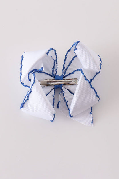 Blue turkey embroidery crochet edge hair bow
